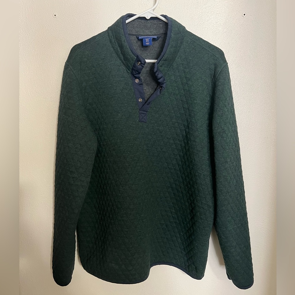 WILKENS BROS Heritage Collection Quilted Pullover 1/4 Button Green‎ Blue Wms XL